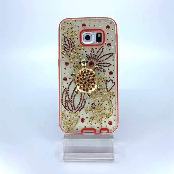 Galaxy S6 Edge TPU + PC case. Unique Handmade. Red, gold rhinestones - Picture 1 of 1